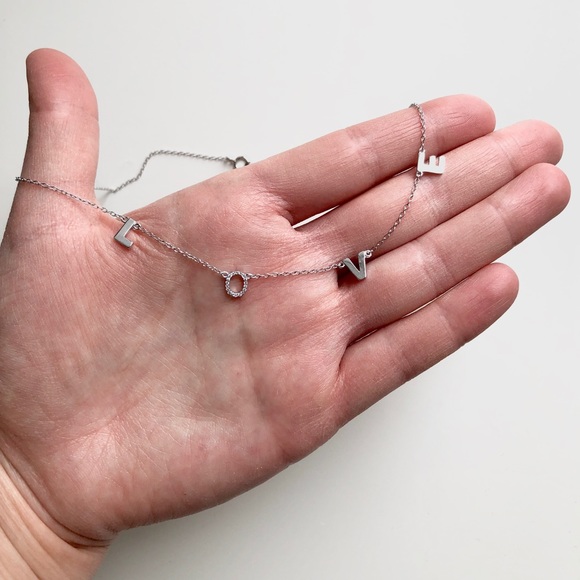 925 Sterling Silver Cubic Zirconia Dainty Love Letter Necklace - Picture 5 of 5